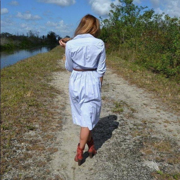 J. Crew White Blue Pinstripe Button Down 3/4 sleeve Shirt Dress size 0 - Picture 6 of 13